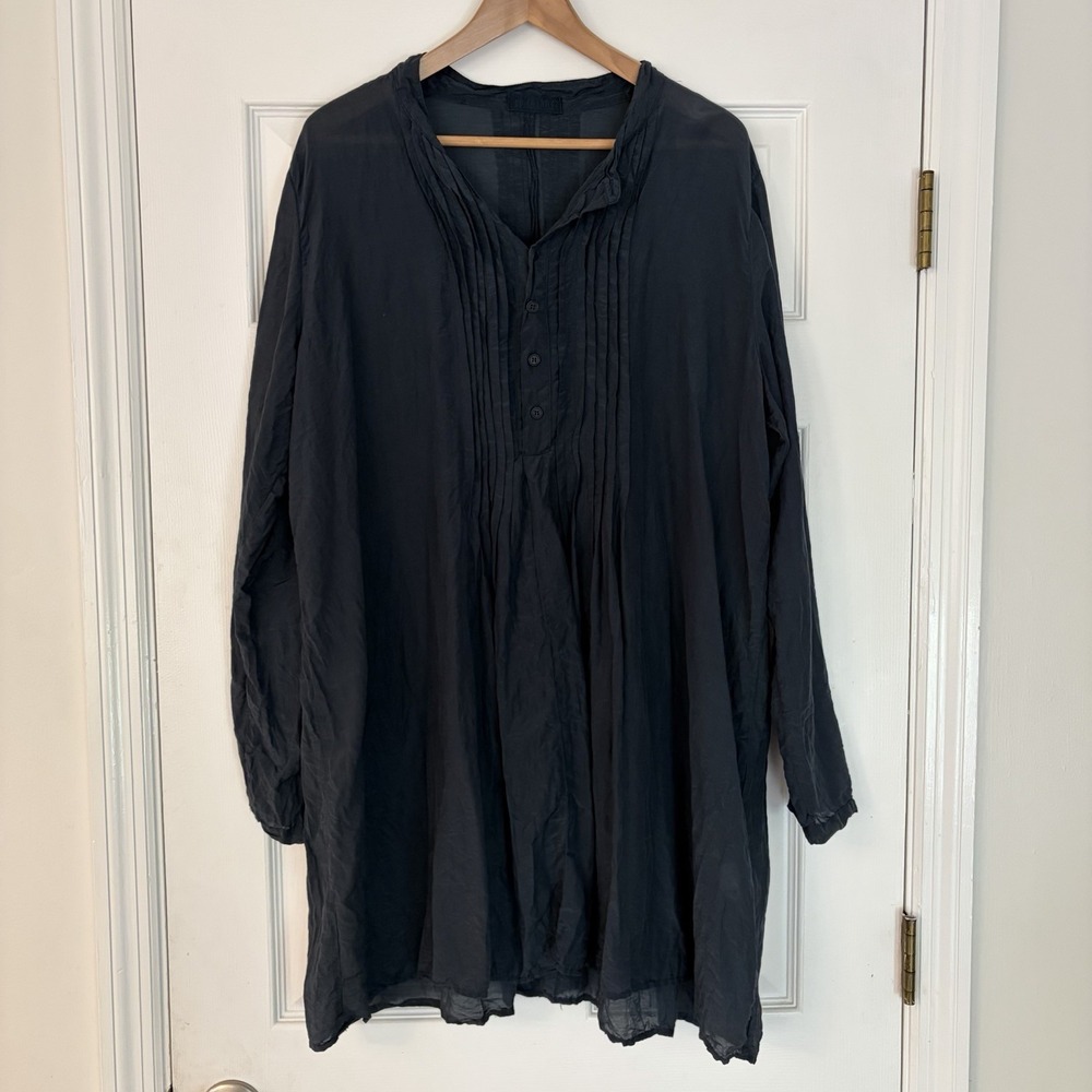 CP Shades Womens Silk Blend Blue Gray Popover Tunic Blouse Large Button Dress